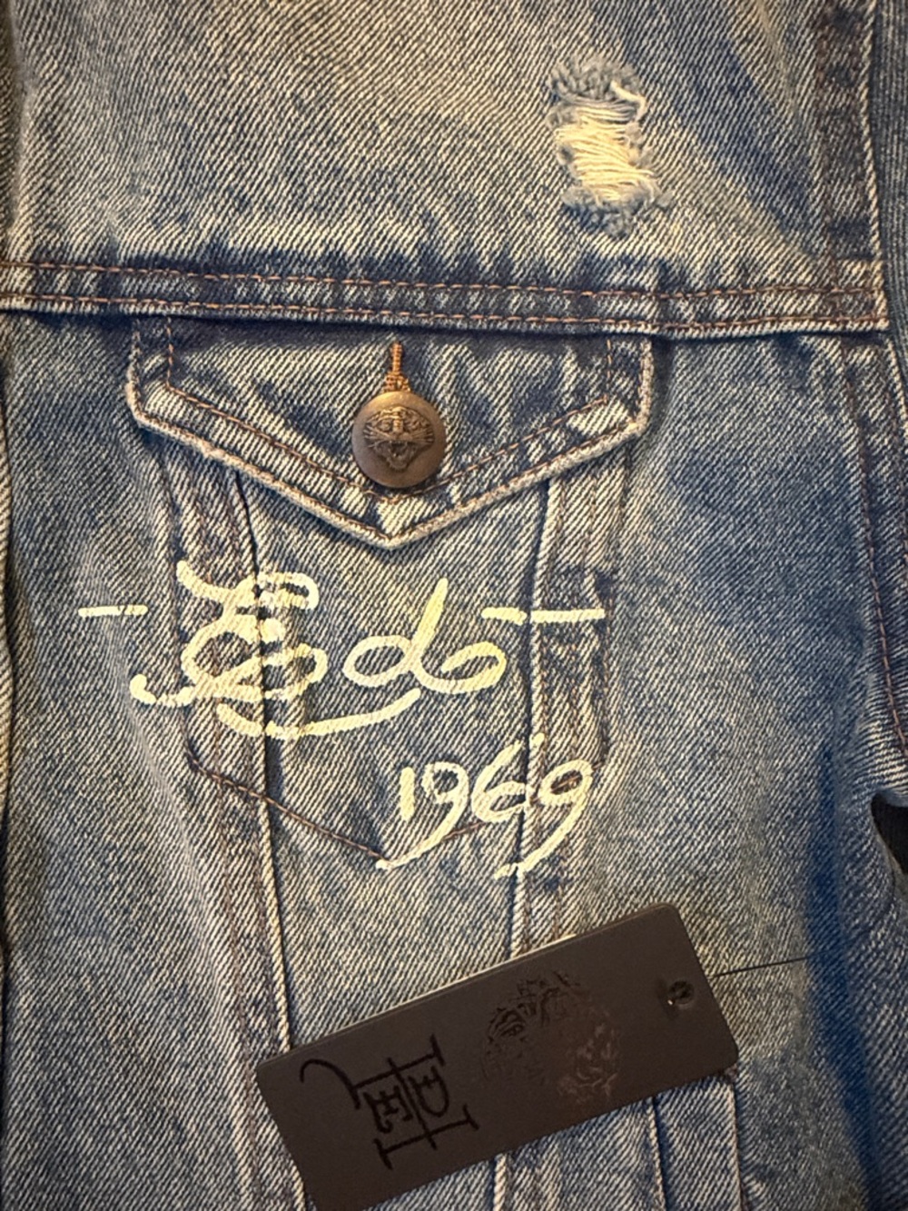 Ed Hardy Y2K Screaming Tiger Denim Jacket – Embroidered “Love Kills Slowly” L - Picture 7 of 12